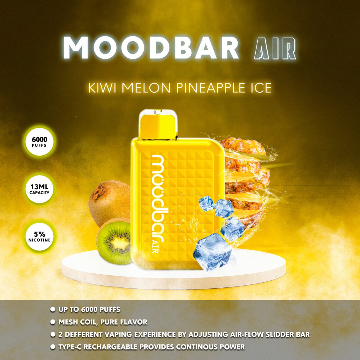 mood bar vape MOODBAR AIR KIWI MELON PINEAPPLE ICE backpacking Flavour:Fresh Menthol Mojito matcha flum pebble Flum